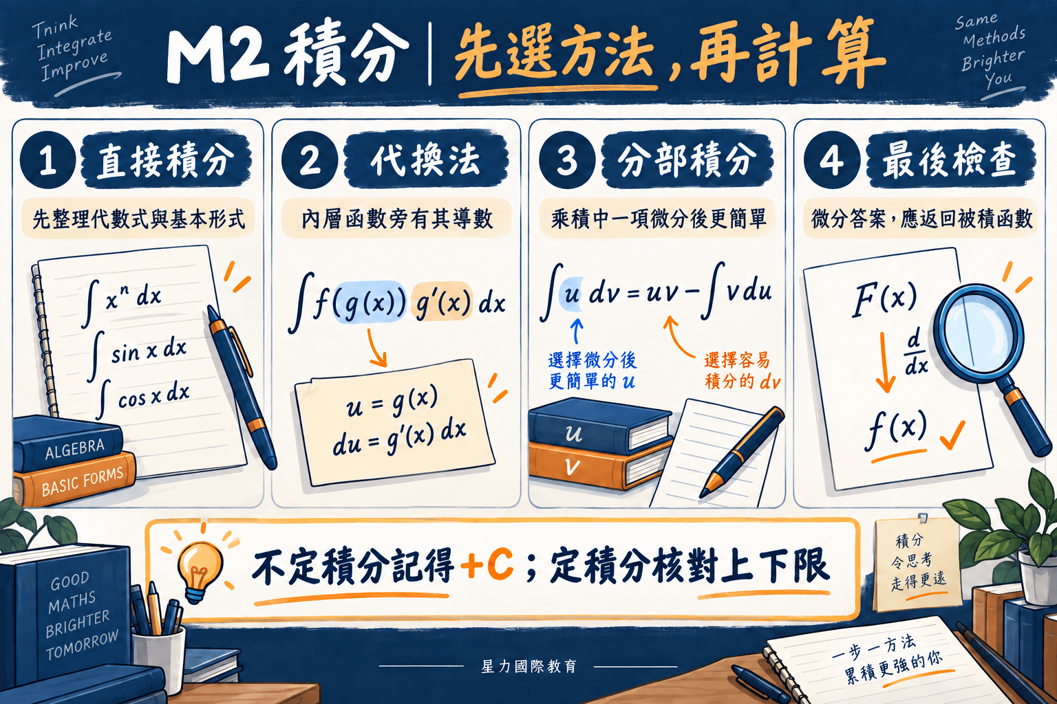 DSE M2 積分攻略:代換法、分部積分與定積分原創例題