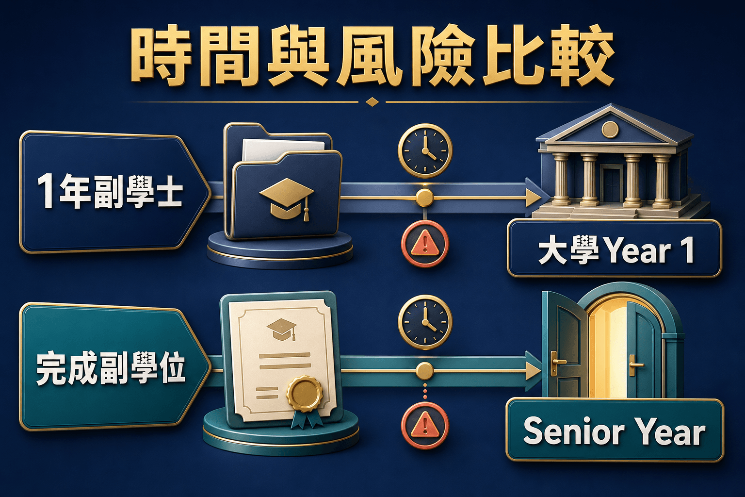 副學士轉大學兩條路:一年後申請Year 1與完成後申請Senior Year