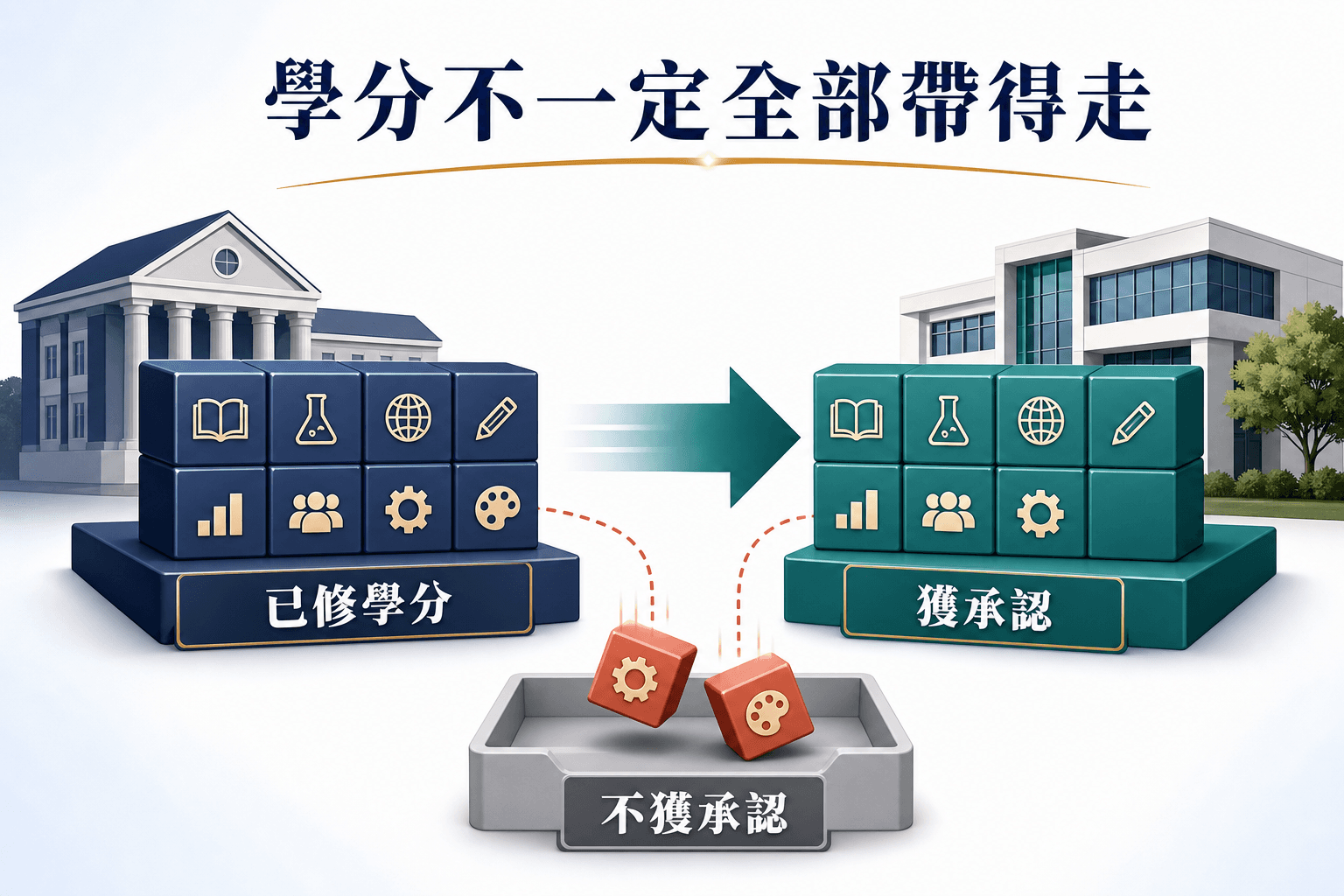 副學士轉校時學分流失與上限示意